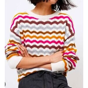 Cheerful long sleeve knit multicolor striped sweater by Lou & Grey for Loft, XS